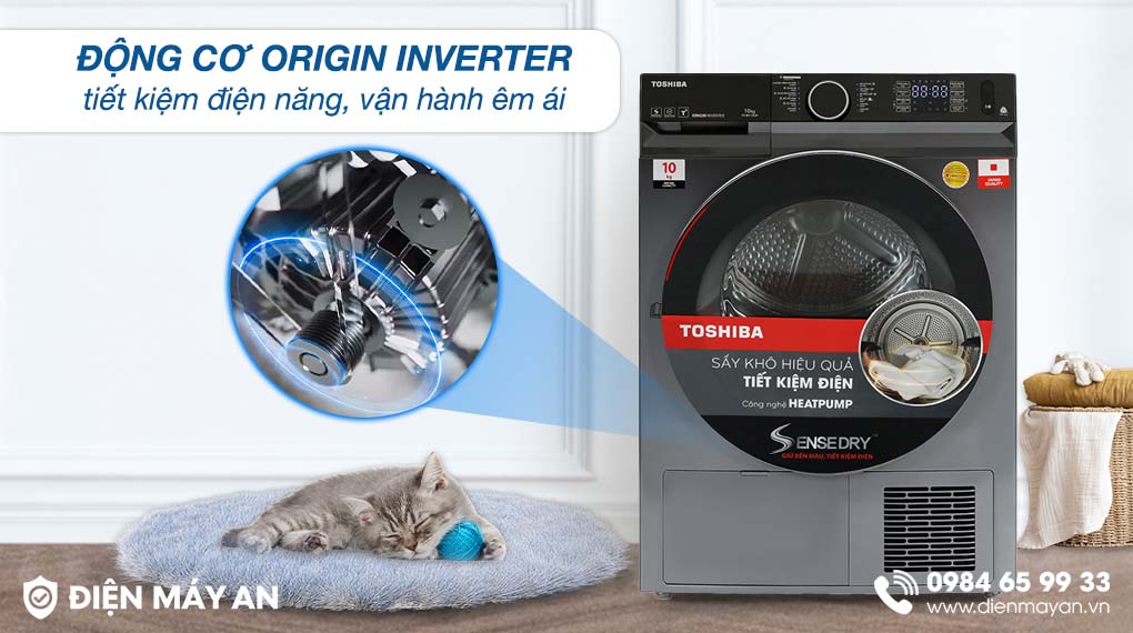 Máy Sấy Bơm Nhiệt Toshiba 10 Kg TD-BK110GHV(MK) - động cơ inverter